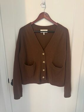 THE GREAT. Cashmere Brown V-Neck Button Cardigan